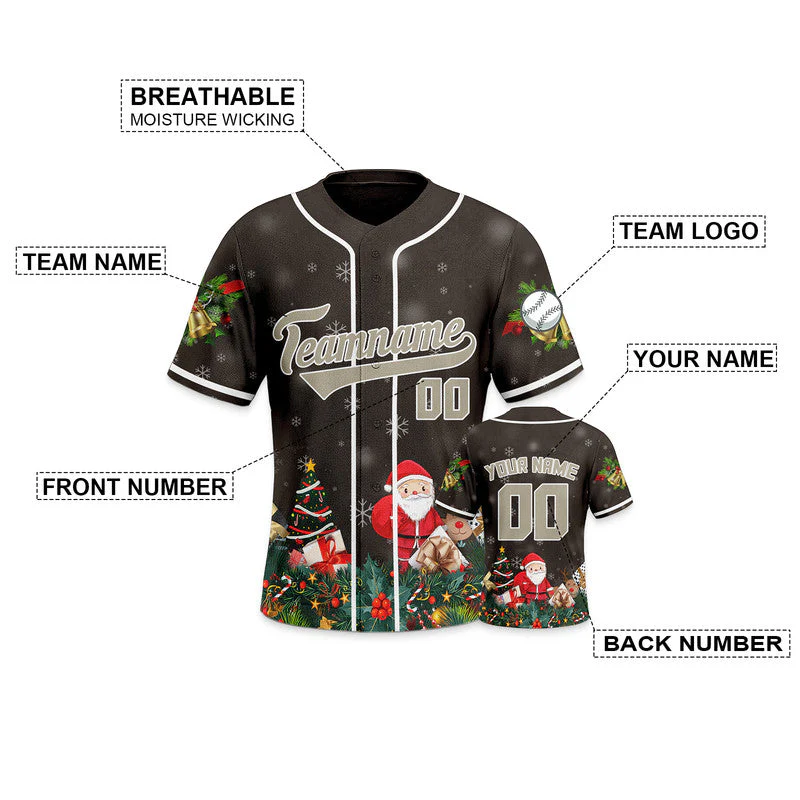 Christmas Day Custom Brown Old Gold-White Santa Claus Authentic Baseball Jersey